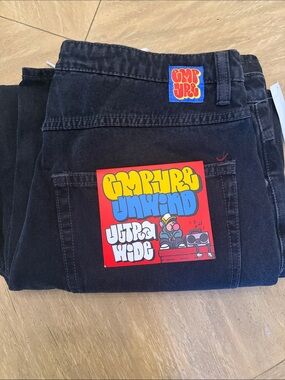 Empyre Black Men's Jeans with Colorful Patch wide leg